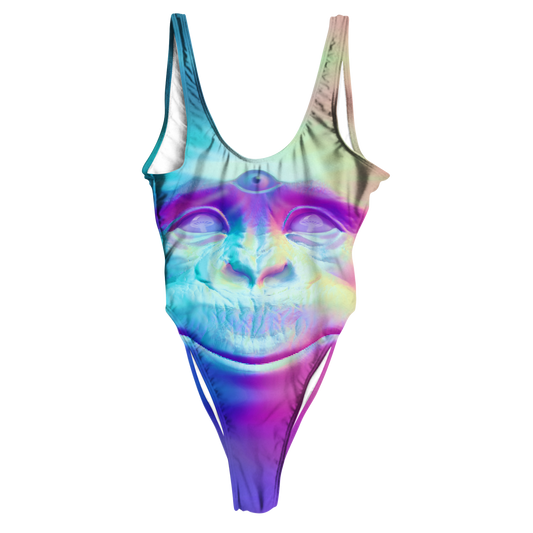 Neon Glowing Monkey All Over Print High Waist Swimsuit