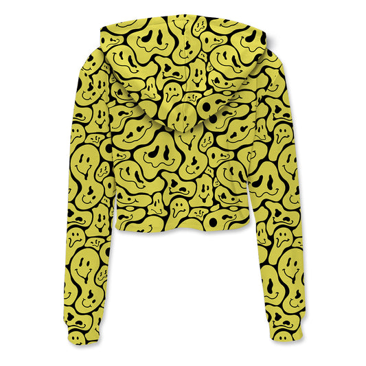 Trippy Smiley Faces All Over Print Crop Hoodie