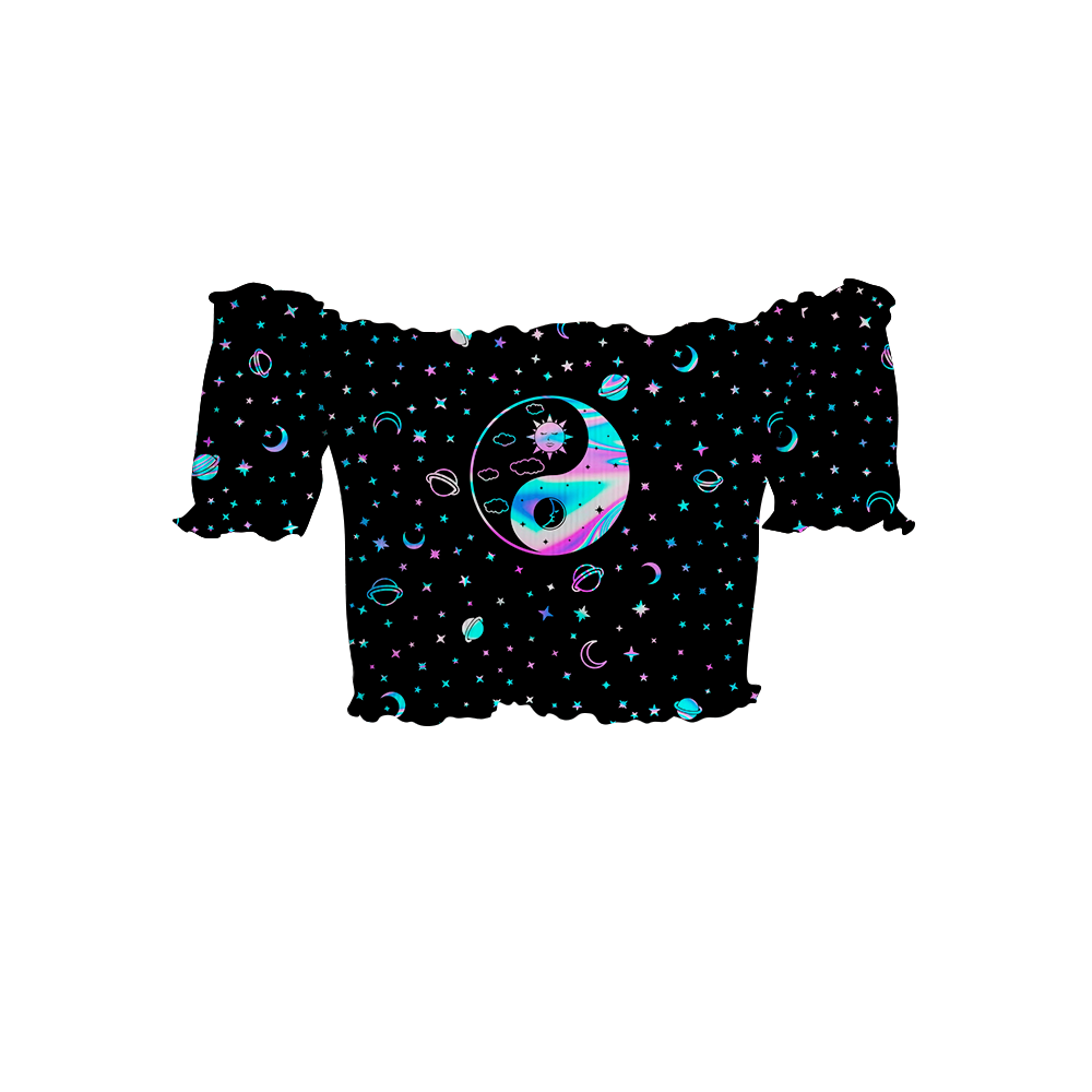 Yinyang Galaxy All Over Print Off-Shoulder Blouse