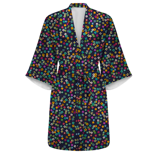 Tabs All Over Print Women's Satin Kimono Robe