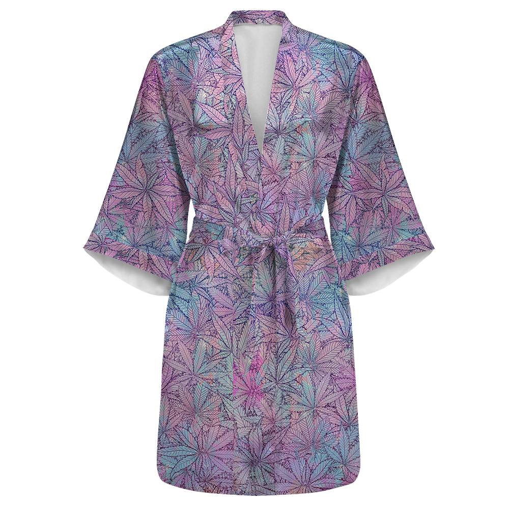 Cann~ Pattern All Over Print Women's Satin Kimono Robe