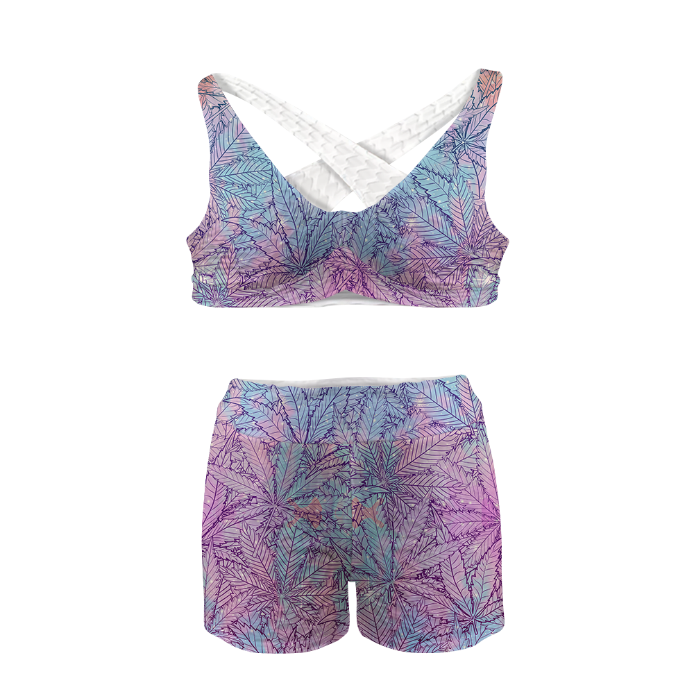 Canna~  Pattern All Over Print Sports Bra Suit