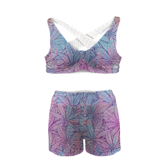 Canna~  Pattern All Over Print Sports Bra Suit