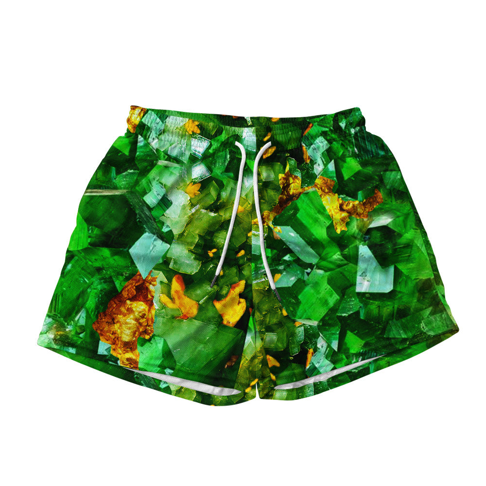 Emerald and Gold All Over Print Men's Mesh Shorts