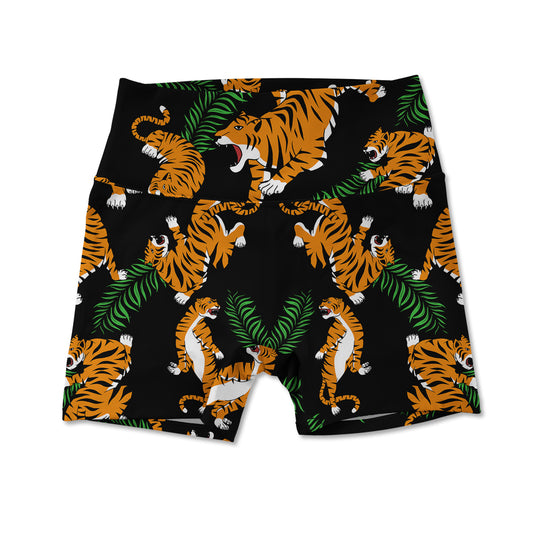 Leaves and Tiger Allover Print Women's Active Shorts
