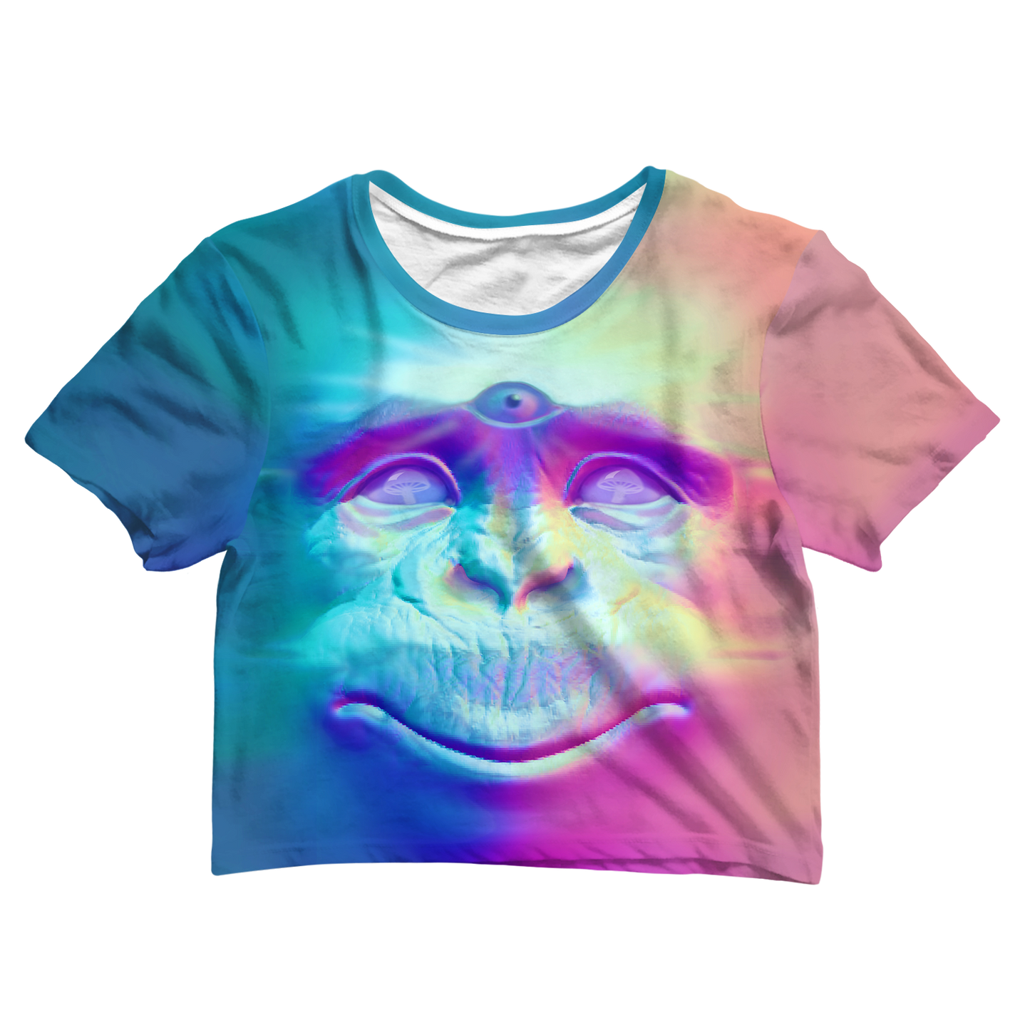 Neon Glowing Monkey All Over Print Cotton Crop Tee