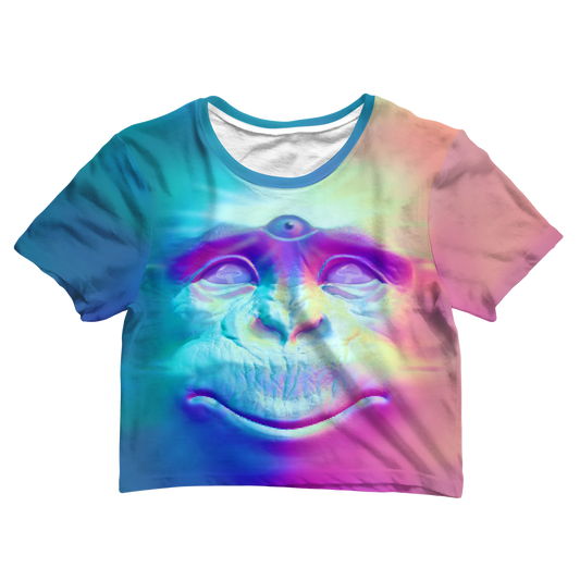 Neon Glowing Monkey All Over Print Cotton Crop Tee