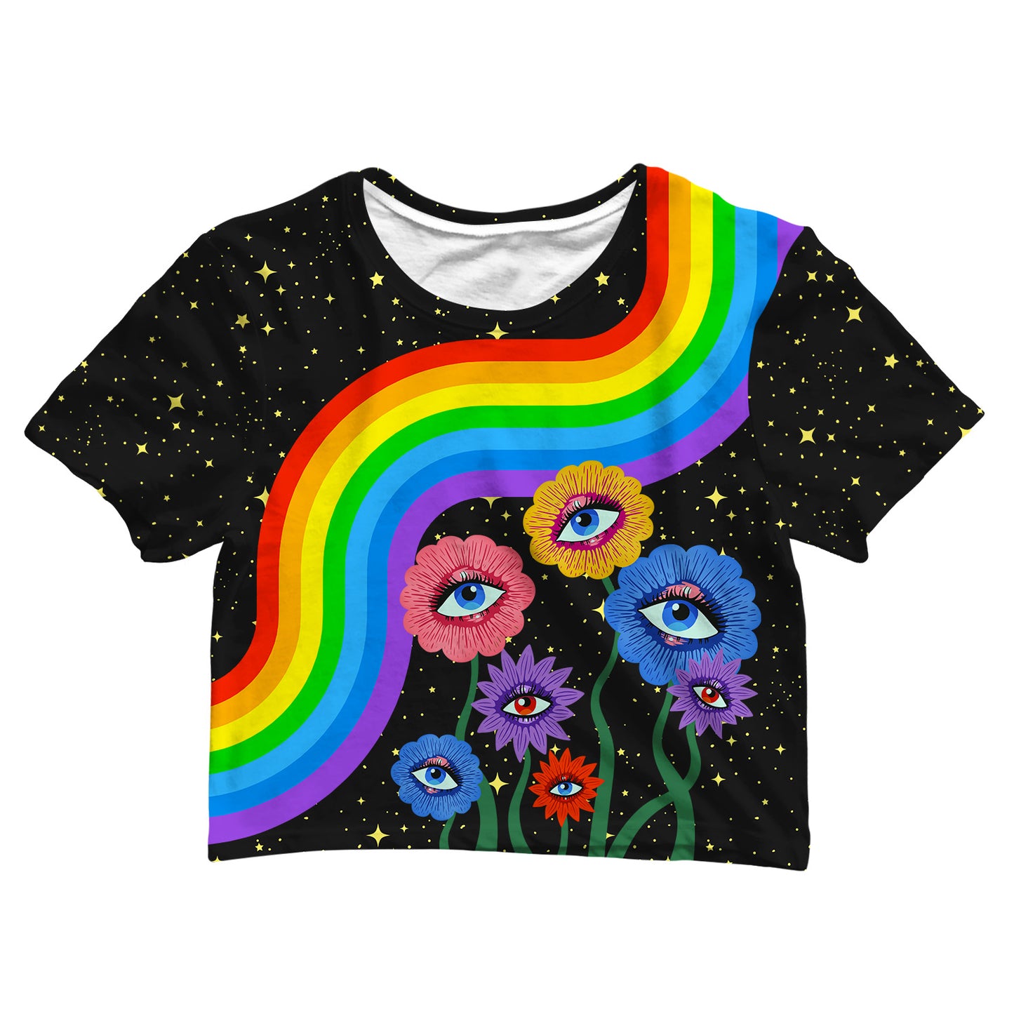 Rainbow Eyes  All Over Print Cotton Crop Tee