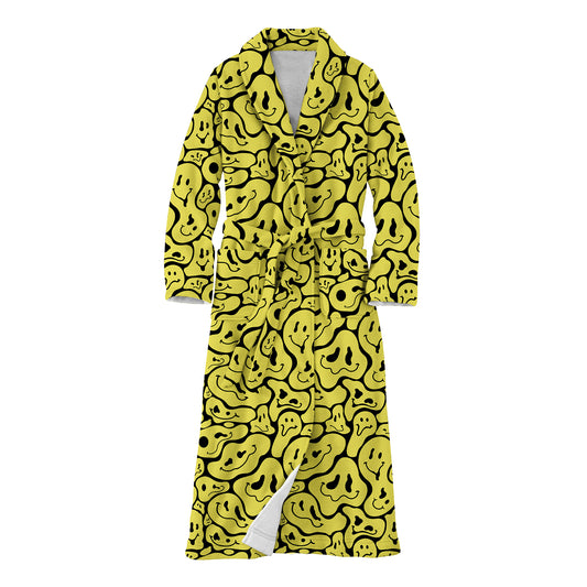 Trippy Smiley Faces All Over Print Fleece Robe