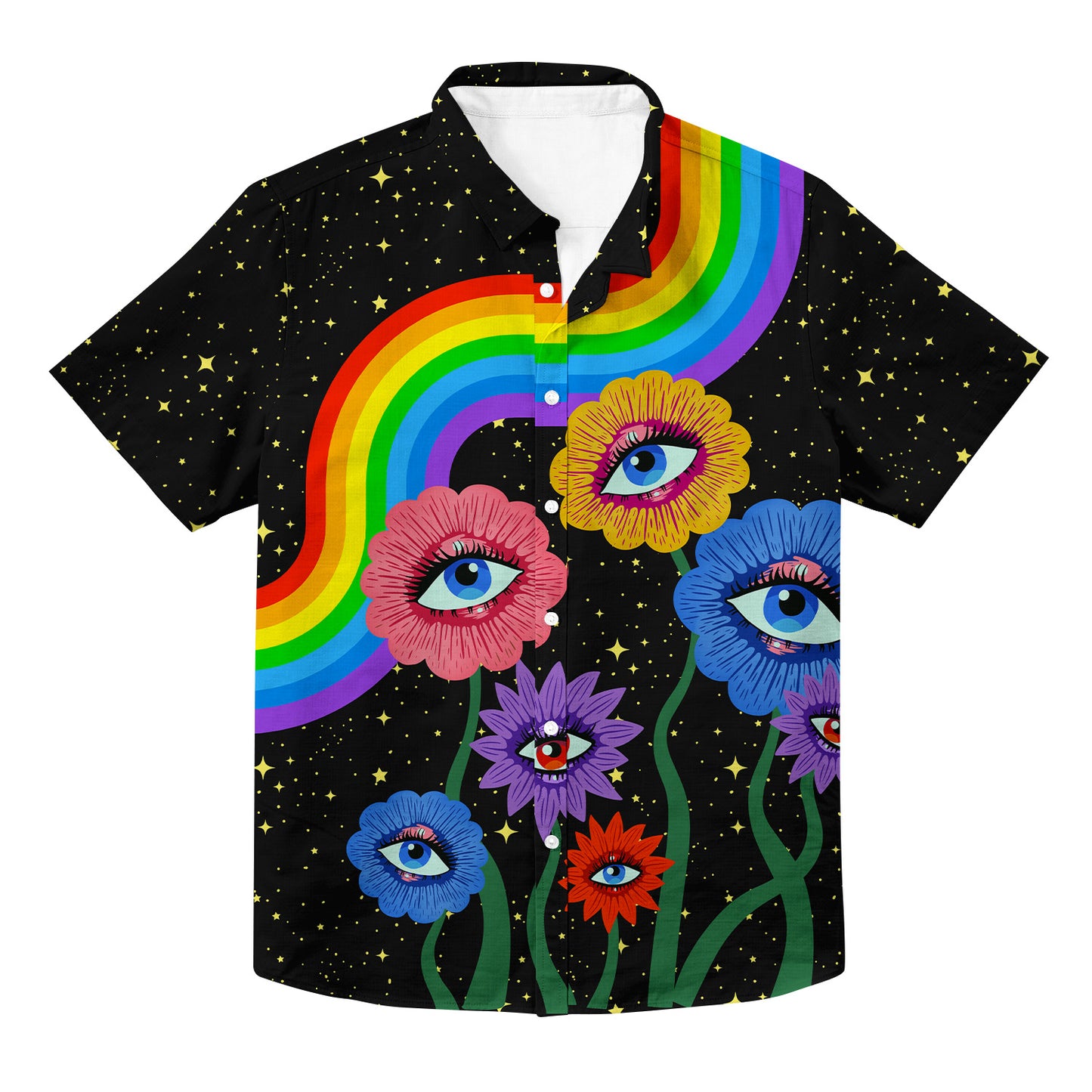 Rainbow Eyes All Over Print Hawaiian Button Up