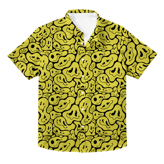 Trippy Smiley Faces All Over Print Hawaiian Button Up