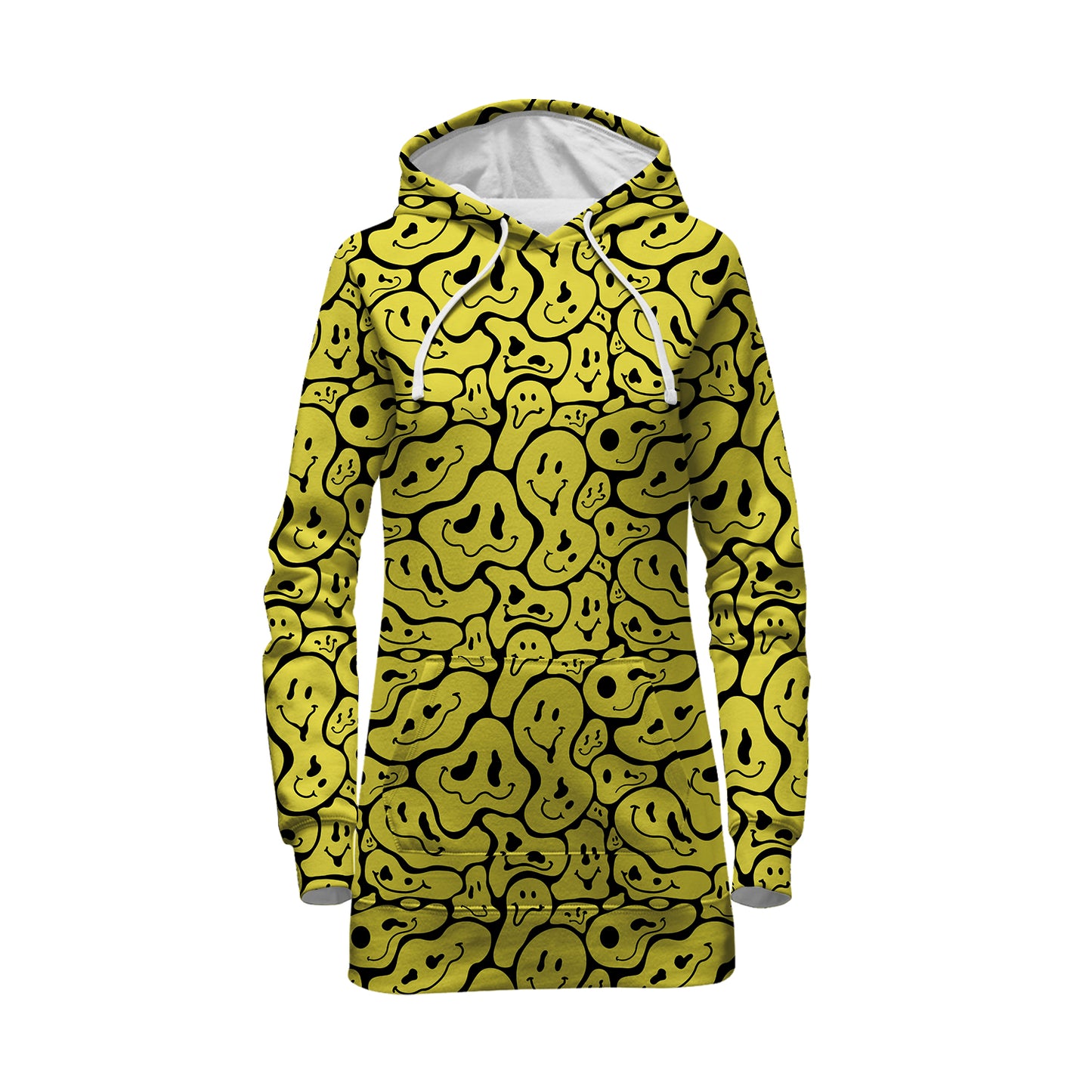 Trippy Smiley Faces All Over Print Hoodie Dress