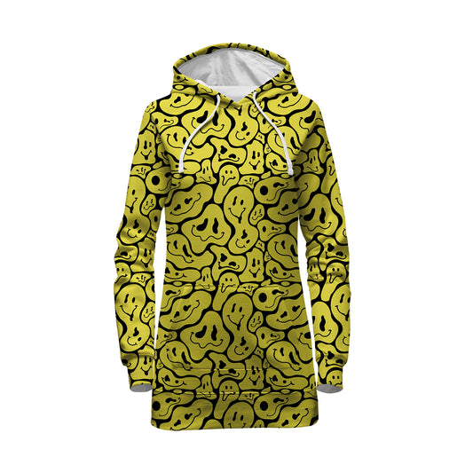 Trippy Smiley Faces All Over Print Hoodie Dress