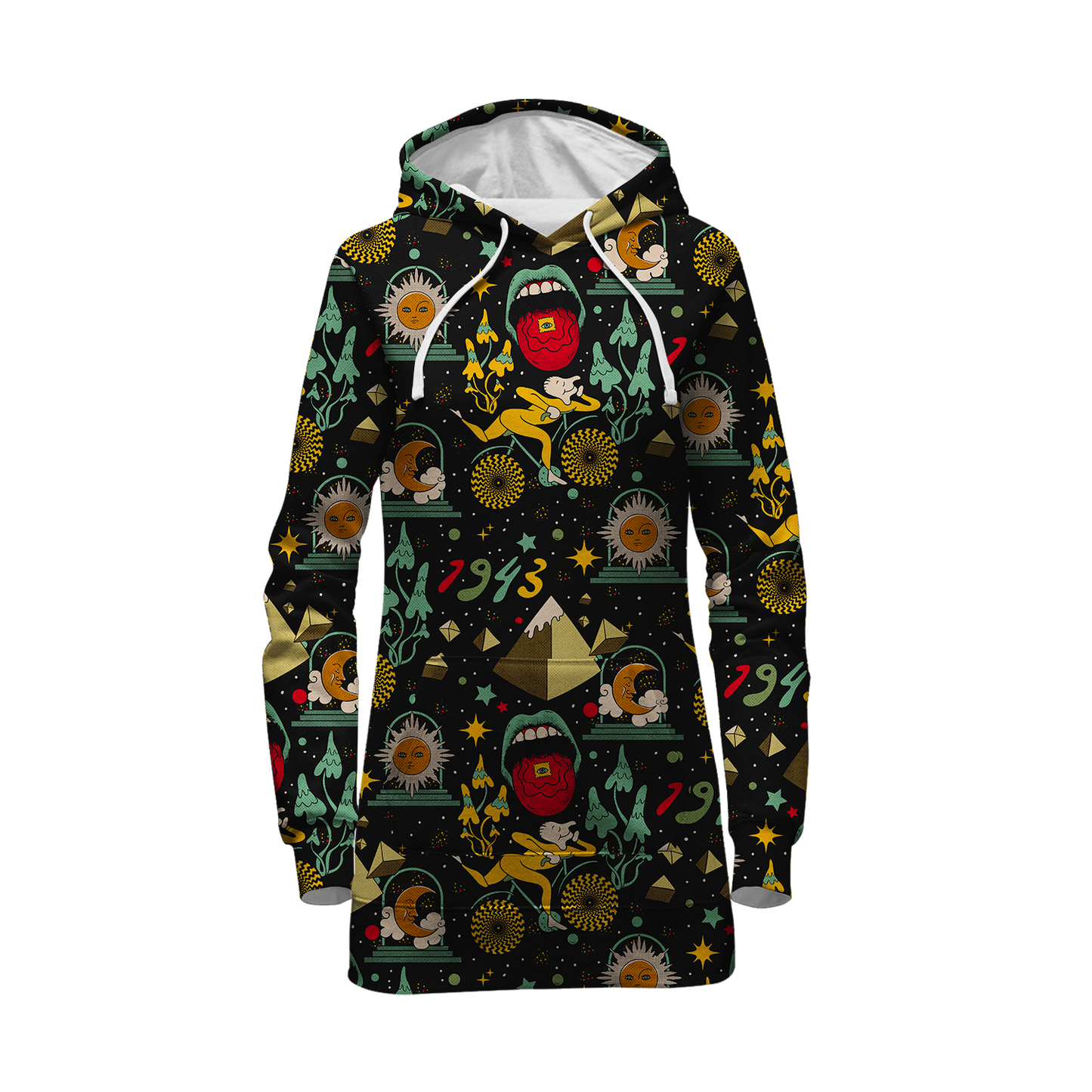 Bicycle Day Pattern All Over Print Hoodie Dress