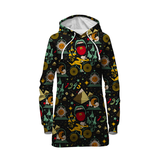 Bicycle Day Pattern All Over Print Hoodie Dress