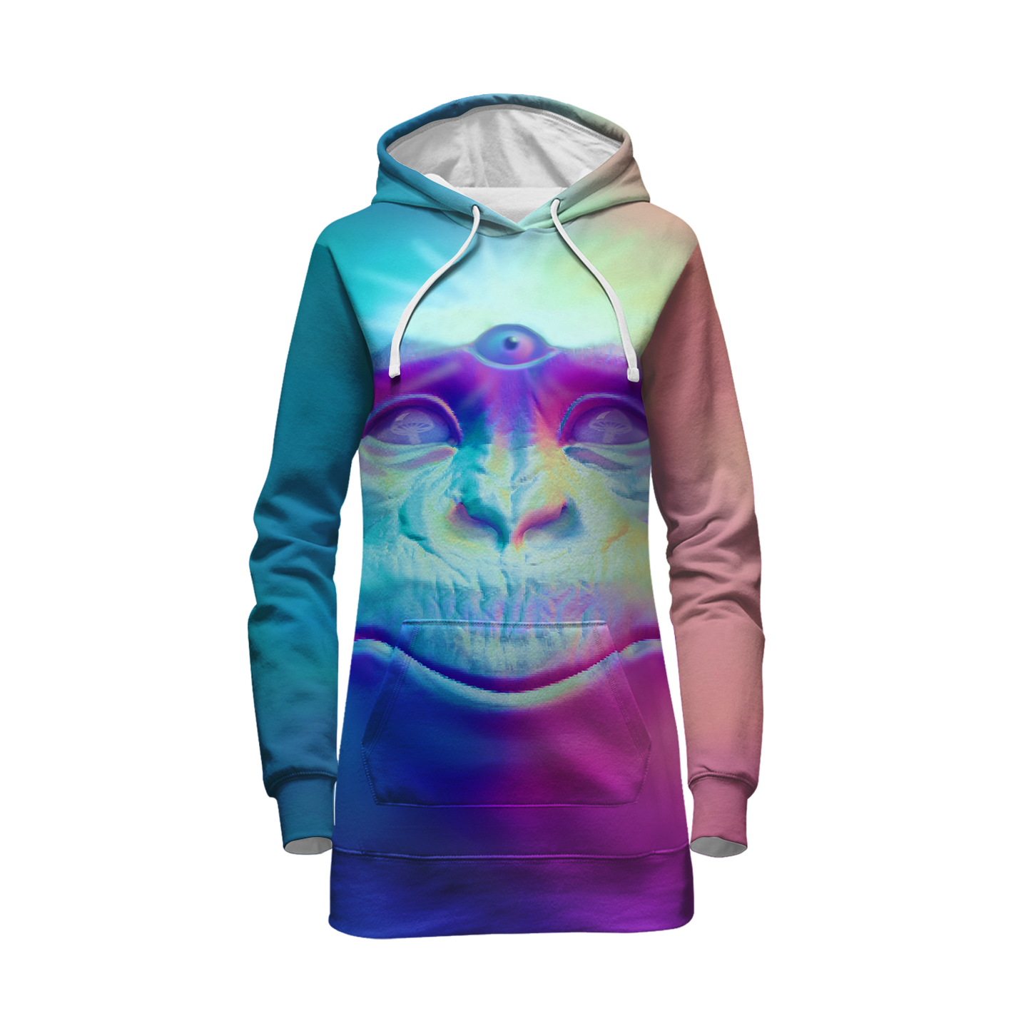 Neon Glowing Monkey All Over Print Hoodie Dress