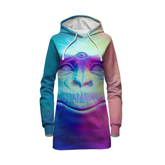 Neon Glowing Monkey All Over Print Hoodie Dress