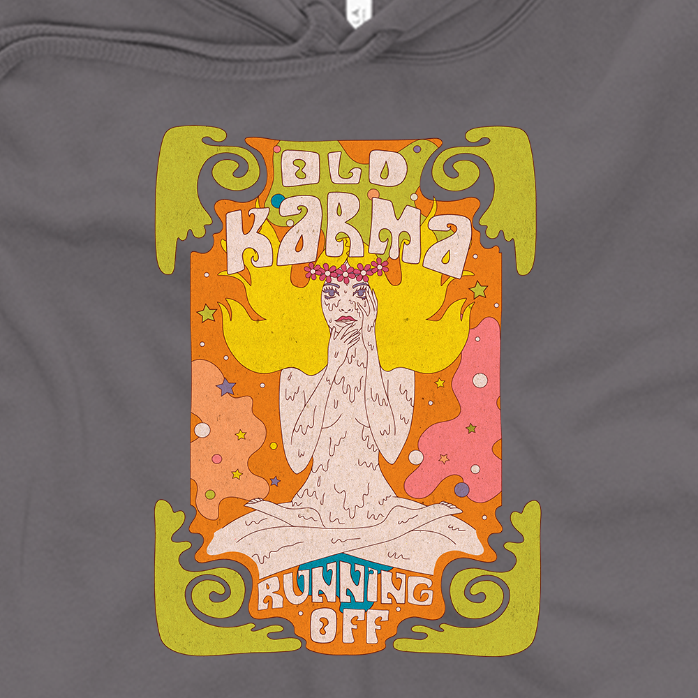 Old Karma Running Off Graphic Crop Hoodie