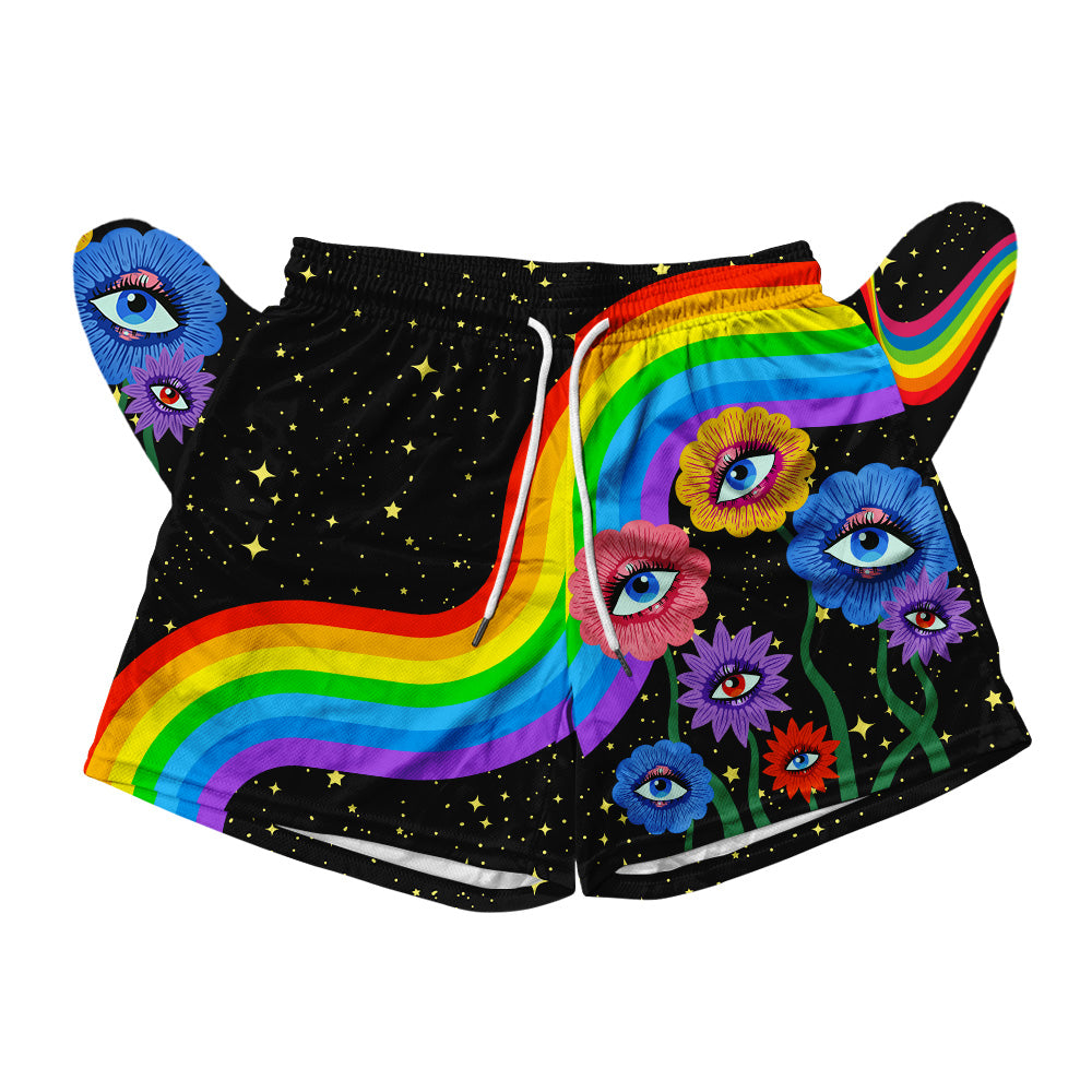 Rainbow Eyes All Over Print Men's Mesh Shorts