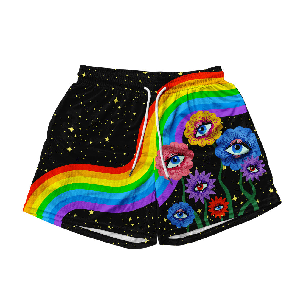 Rainbow Eyes All Over Print Men's Mesh Shorts