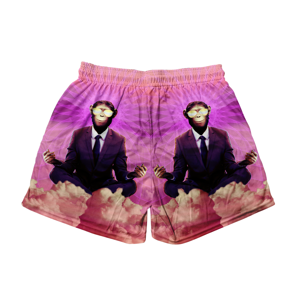 Meditating Ape All Over Print Men's Mesh Shorts