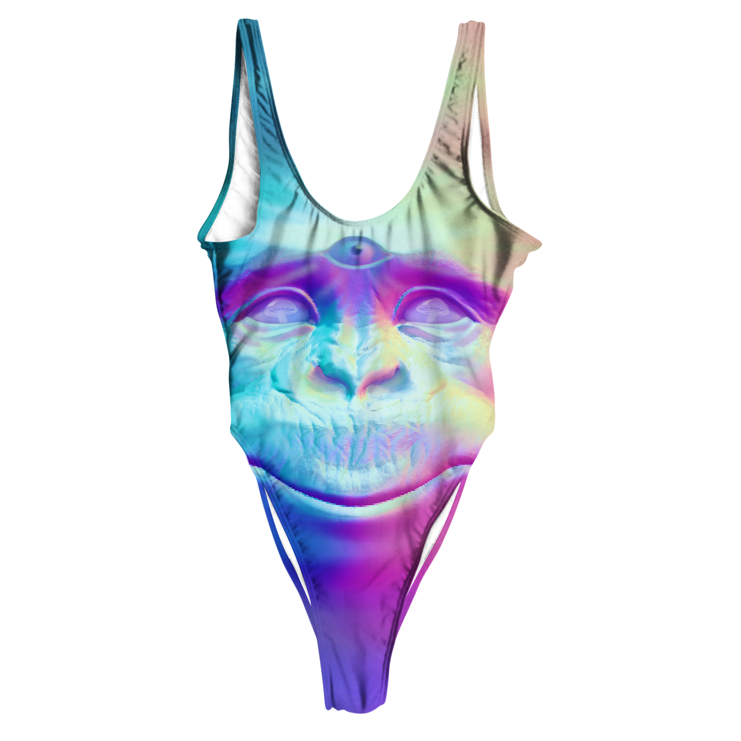 Neon Glowing Monkey All Over Print High Waist Swimsuit