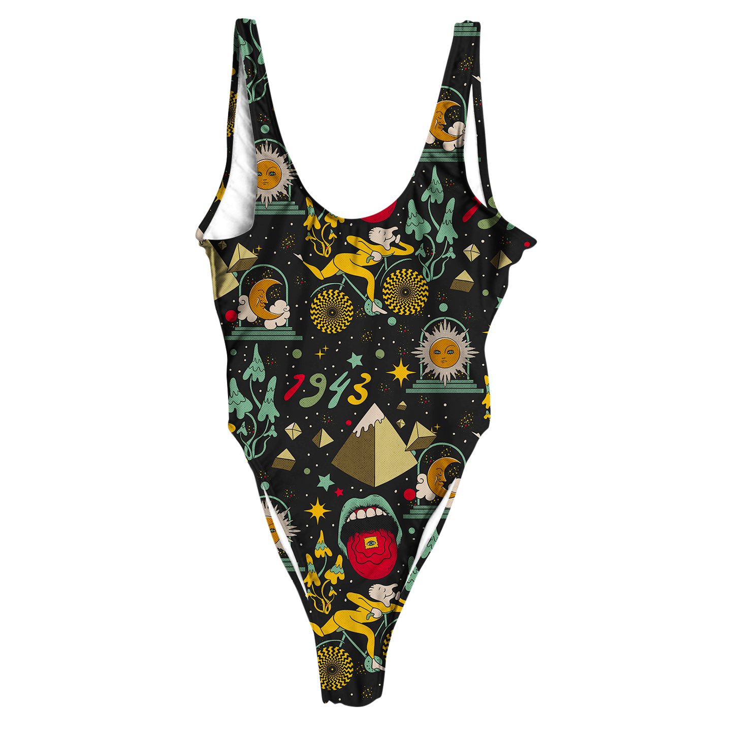 Bicycle Day Pattern All Over Print High Waist Swimsuit