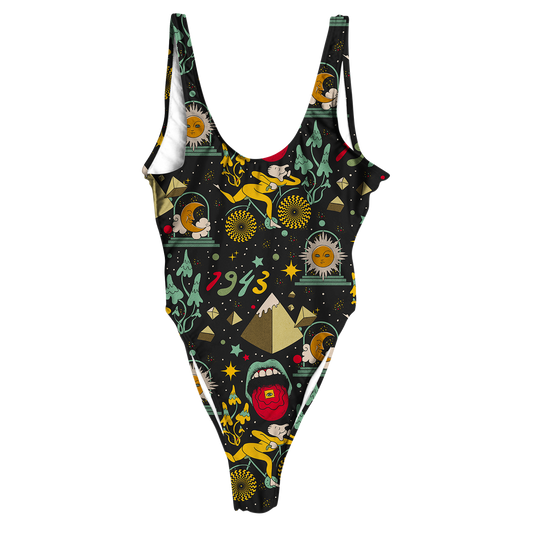 Bicycle Day Pattern All Over Print High Waist Swimsuit