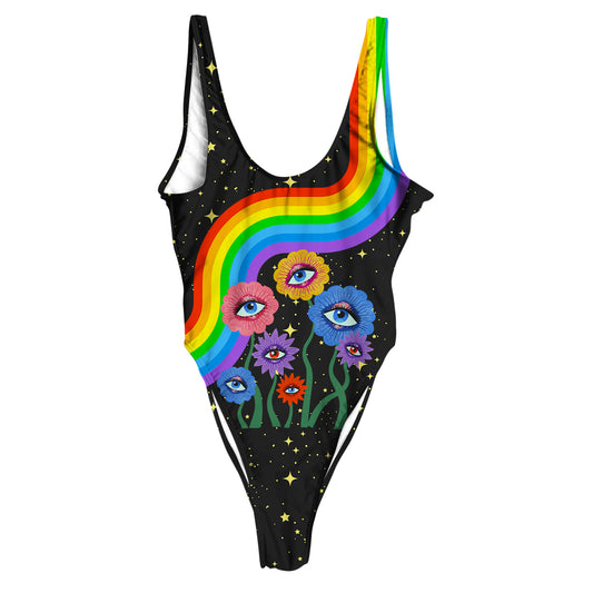 Rainbow Eyes All Over Print High Waist Swimsuit