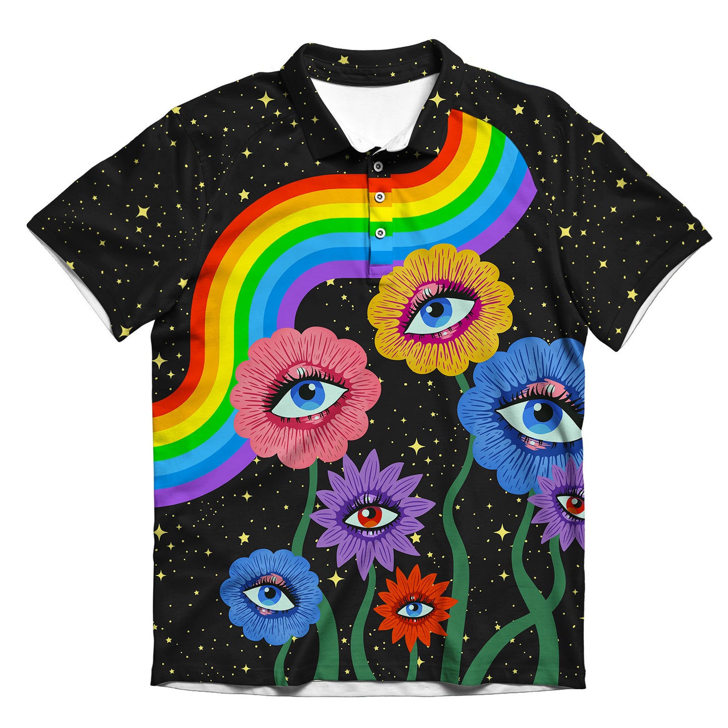 Rainbow Eyes Over Print Men's Polo Shirt