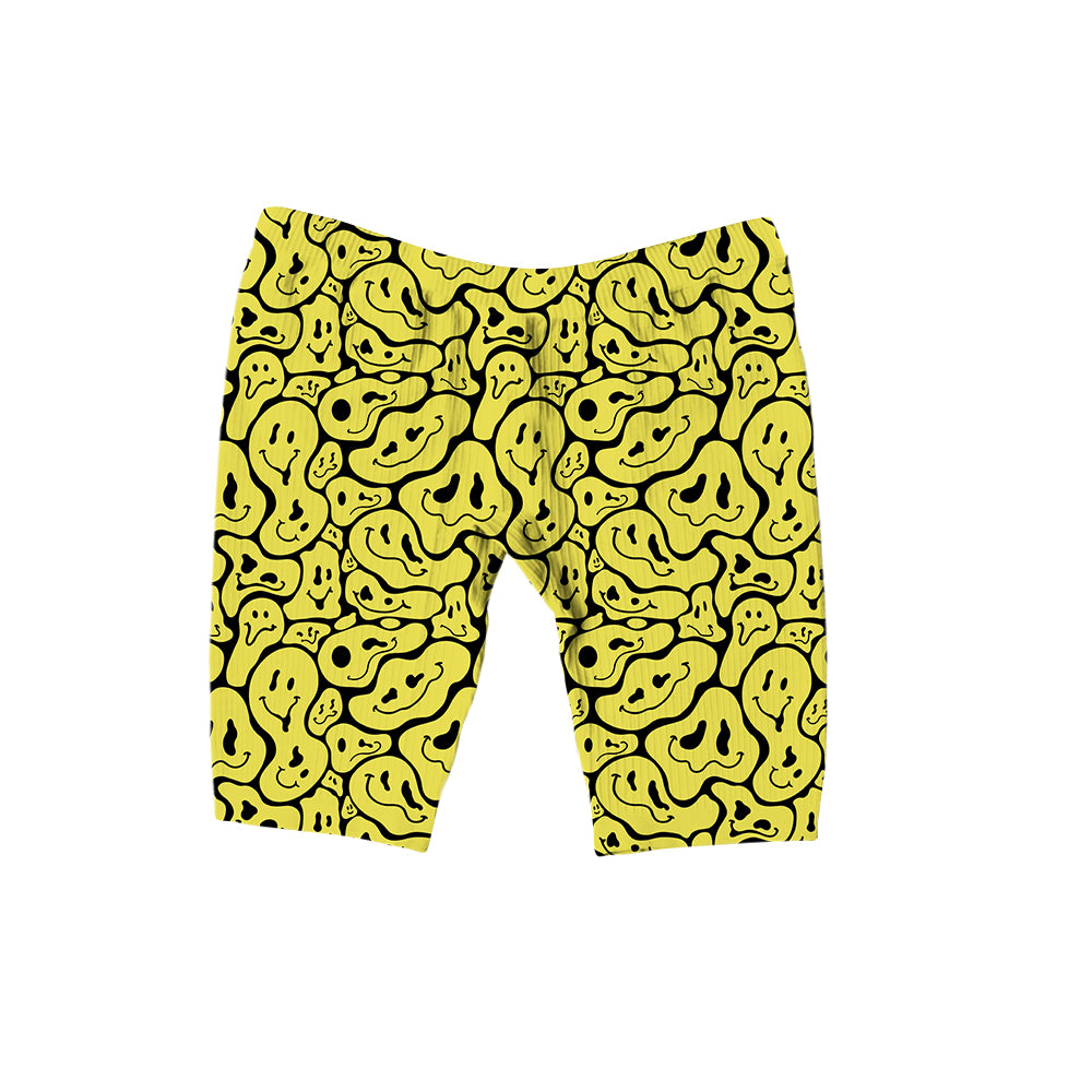 Trippy Smiley Faces All Over Print Women's Ribbed Shorts