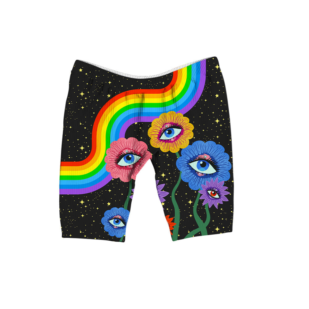 Rainbow Eyes All Over Print Women's Ribbed Shorts