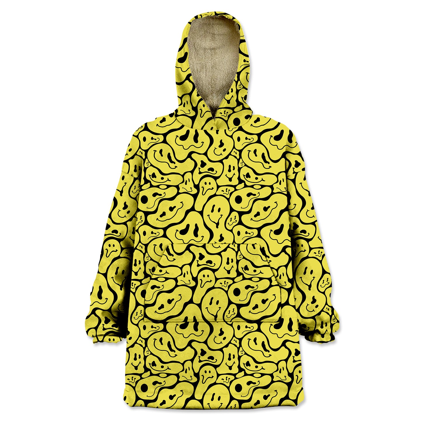 Trippy Smiley Faces All Over Print Wearable Blanket Hoodie