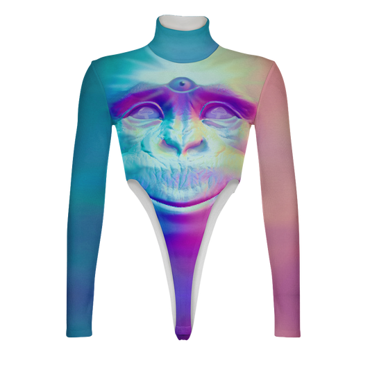 Neon Glowing Monkey All Over Print Women's Turtleneck Jumpsuit