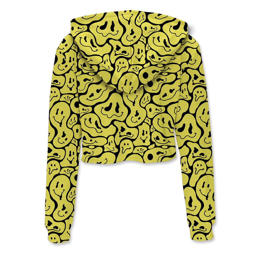 Trippy Smiley Faces All Over Print Crop Hoodie