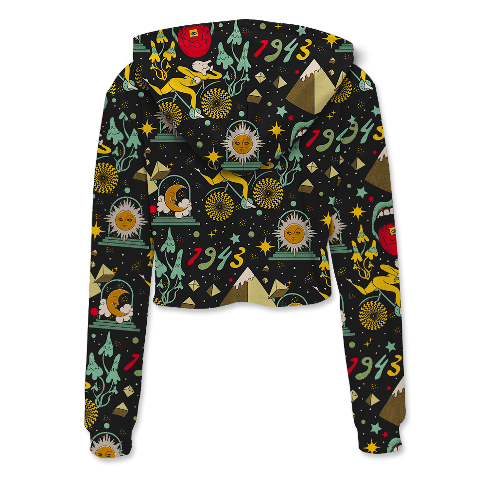 Bicycle Day Pattern All Over Print Crop Hoodie