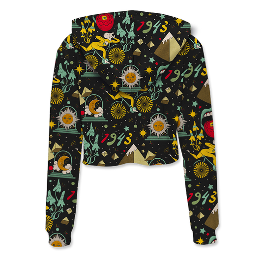 Bicycle Day Pattern All Over Print Crop Hoodie