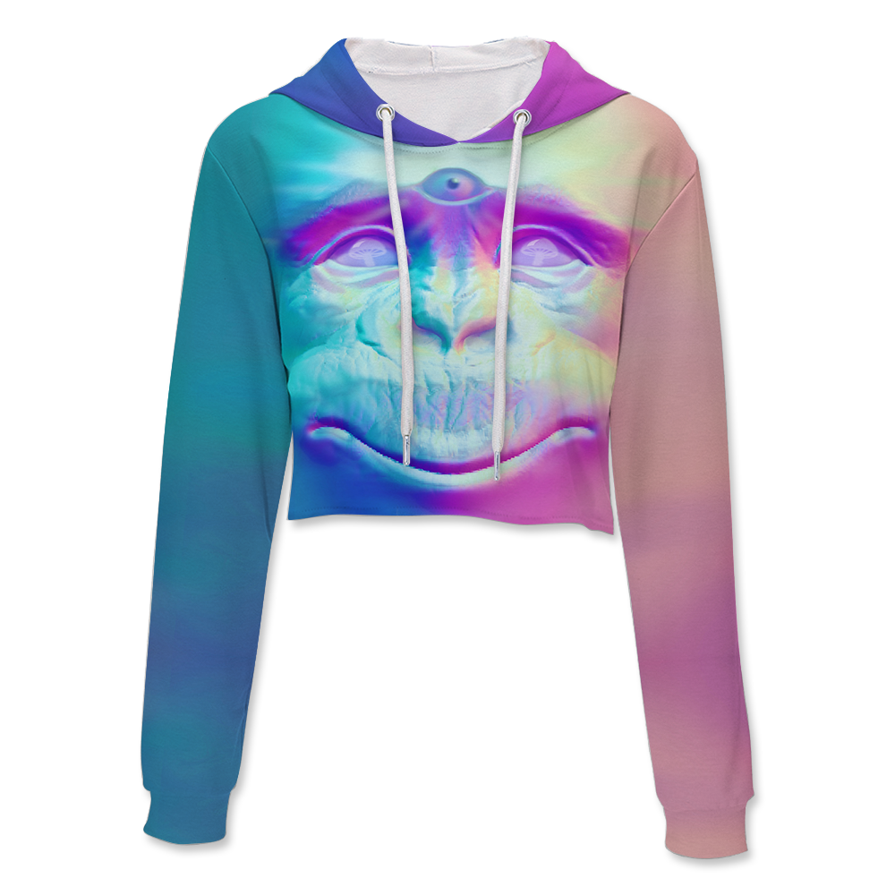 Neon Glowing Monkey All Over Print Crop Hoodie