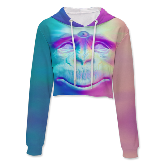 Neon Glowing Monkey All Over Print Crop Hoodie