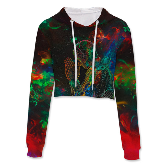 Prayer All Over Print Crop Hoodie