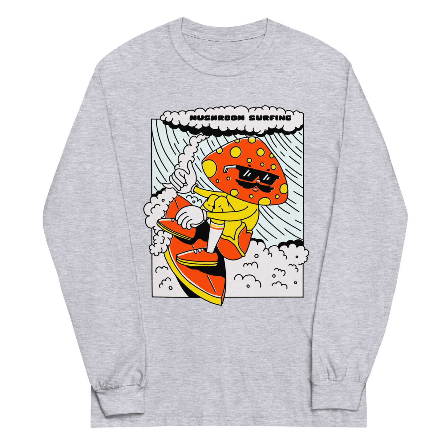 Mushroom Surfing Graphic Long Sleeve Tee