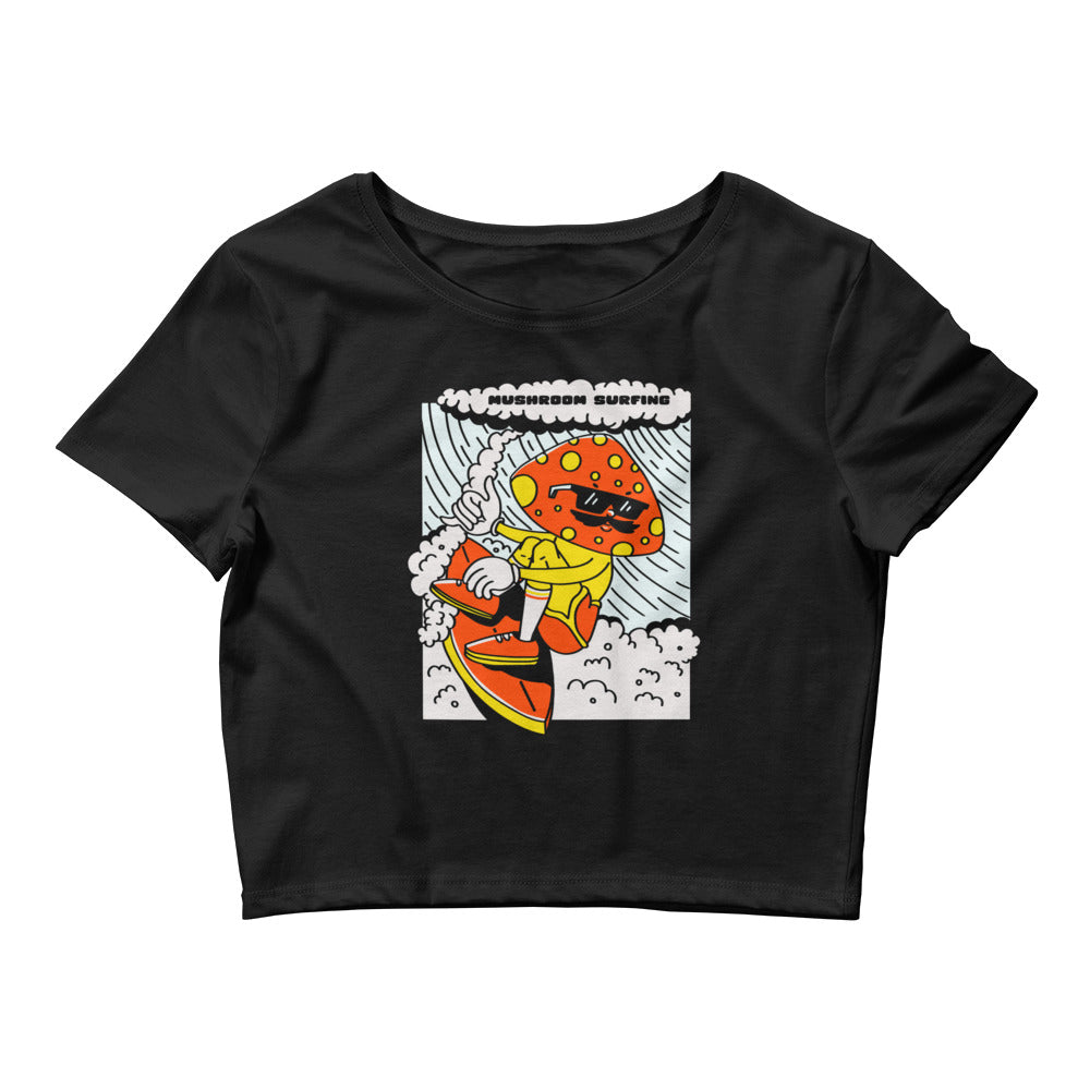 Mushroom Surfing Graphic Crop Tee