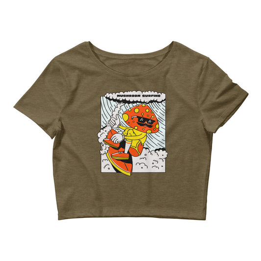 Mushroom Surfing Graphic Crop Tee