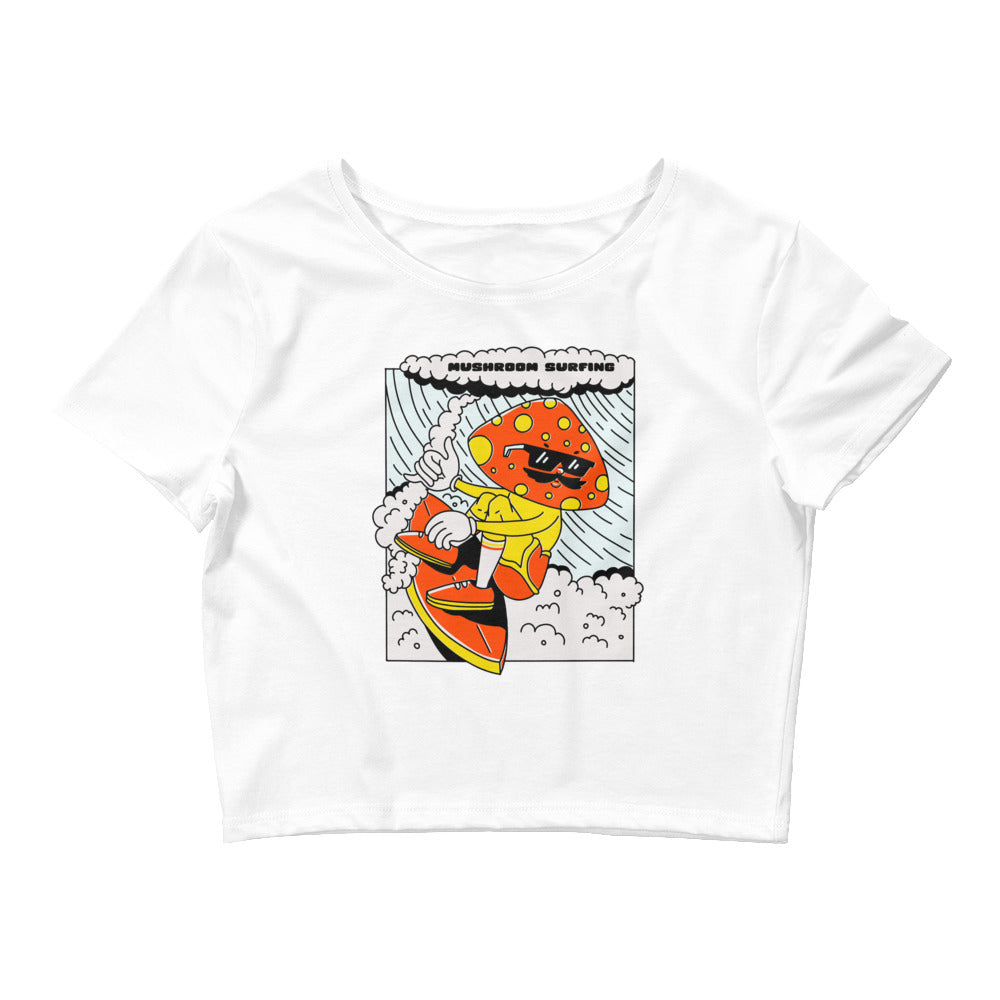 Mushroom Surfing Graphic Crop Tee