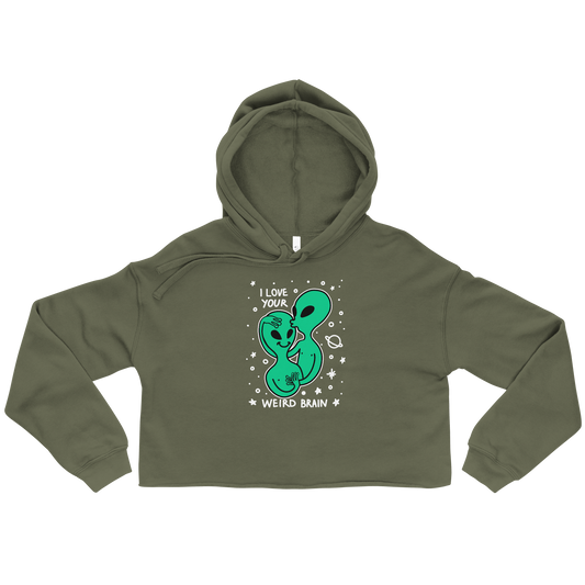 I Love Your Weird Brain Graphic Crop Hoodie