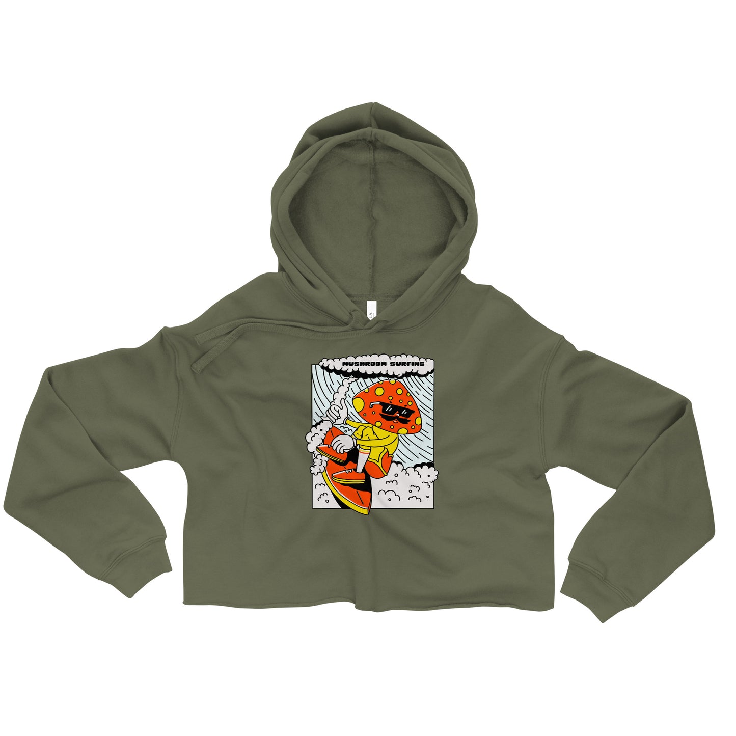 Mushroom Surfing Graphic Crop Hoodie