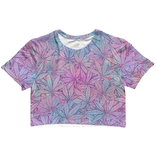 Cann~ Pattern All Over Print Cotton Crop Tee