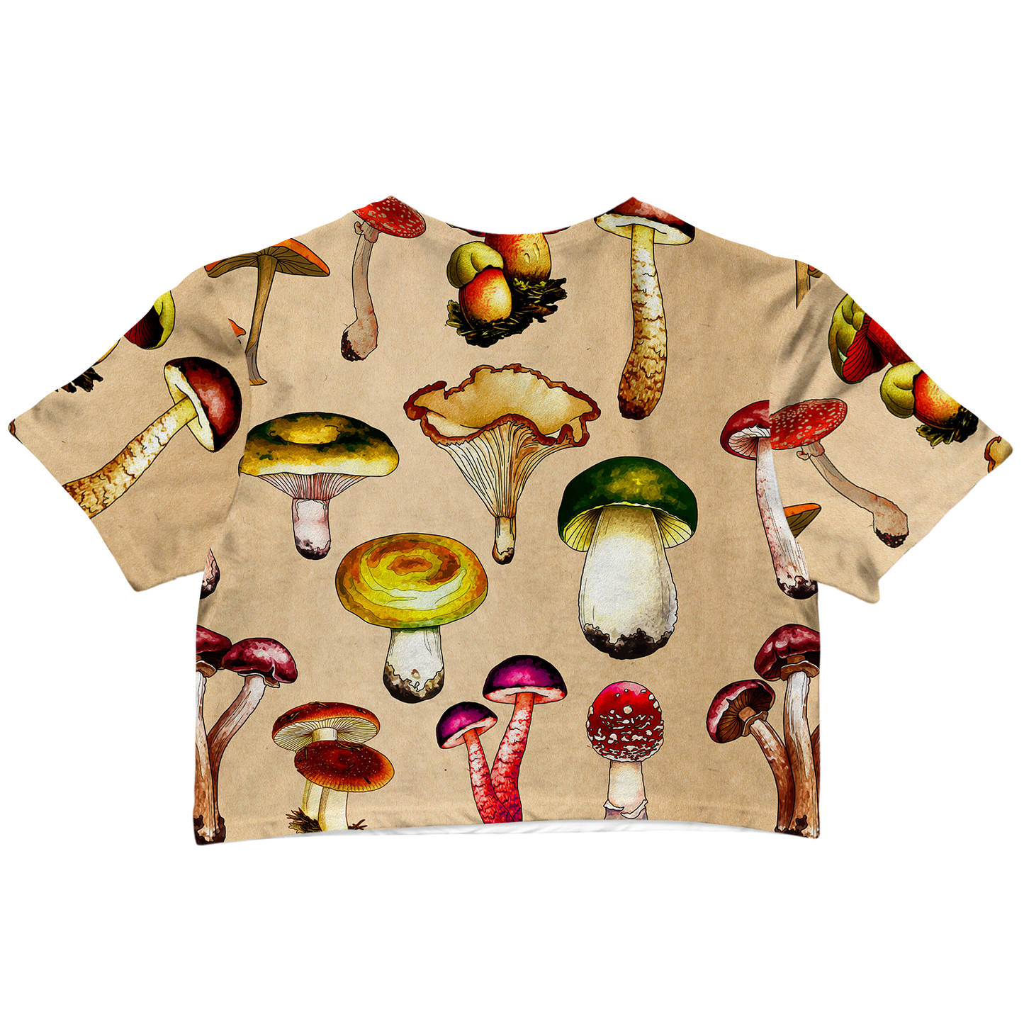 Magic Mushrooms All Over Print Cotton Crop Tee