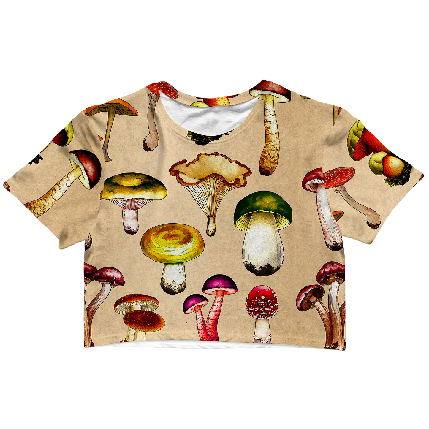 Magic Mushrooms All Over Print Cotton Crop Tee