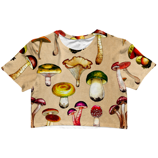 Magic Mushrooms All Over Print Cotton Crop Tee